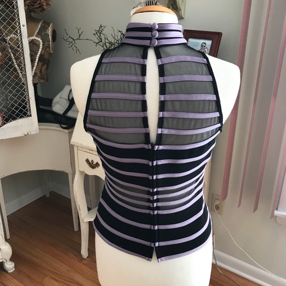 JS Collections Lavender/black/mesh striped top - Picture 2 of 3